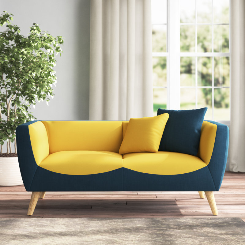Mcardle Flared Arm Sofa, Blue/Yellow, 27" H x 63" W x 31" D