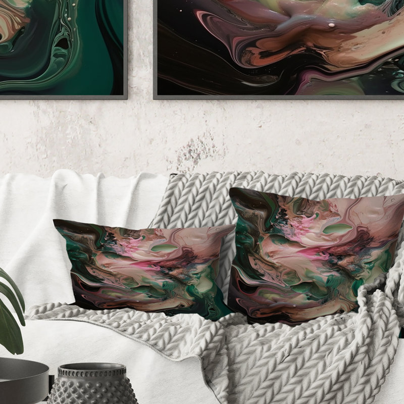 Coussin décoratif rose et vert Inner Worlds of Marble IV