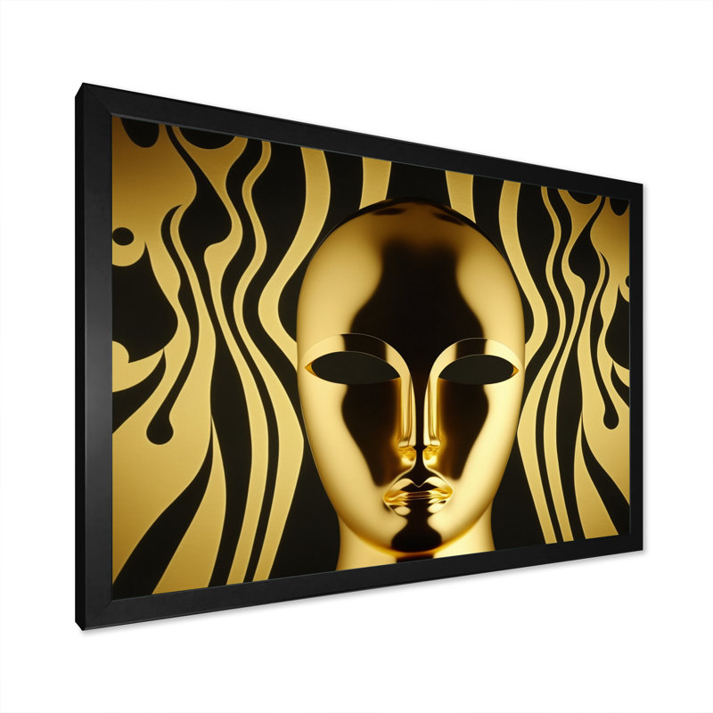 «Abstract Golden Futuristic Mask», reproduction sur toile, H 34 po x l 44 po x P 1,5 po, Cadre photo noir