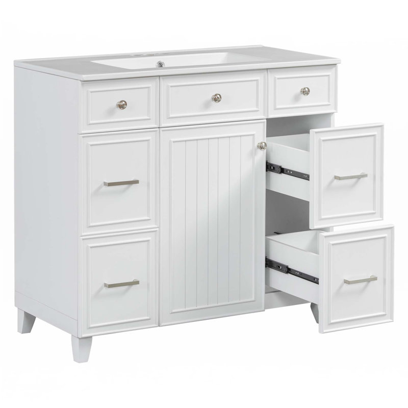 Ensemble de meuble-lavabo avec lavabo 36 po 36 po, Blanc, Argent argent