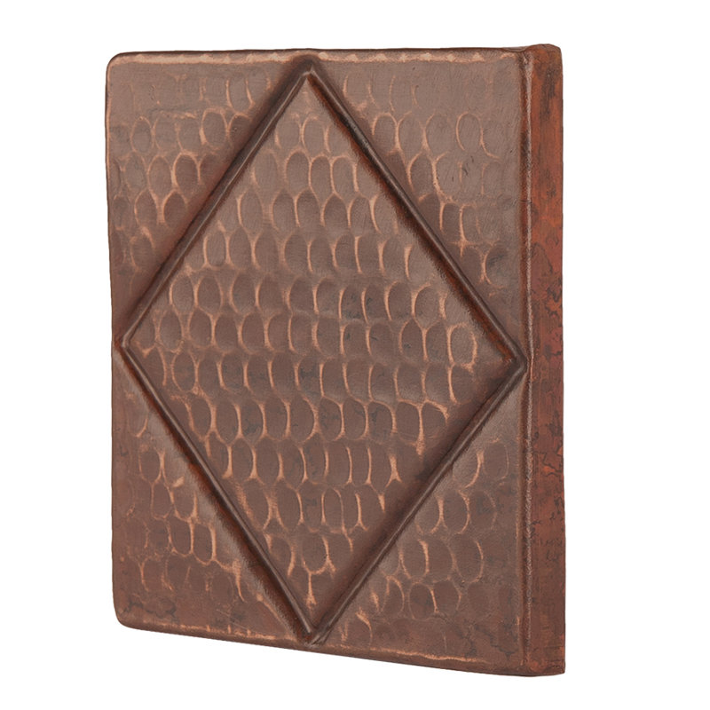 4" x 4" Hammered Copper Tile with Diamond Design