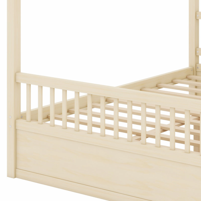 Lit à baldaquin en bois élégant avec tiroirs de rangement pratiques, Naturel