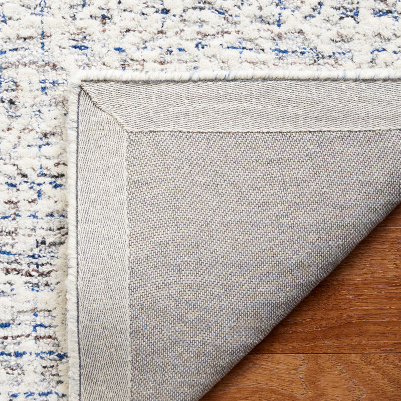 Ebony Hand Tufted Wool Cotton Pet Ikat Rug in Blue/Ivory, Rectangle 8' x 10'
