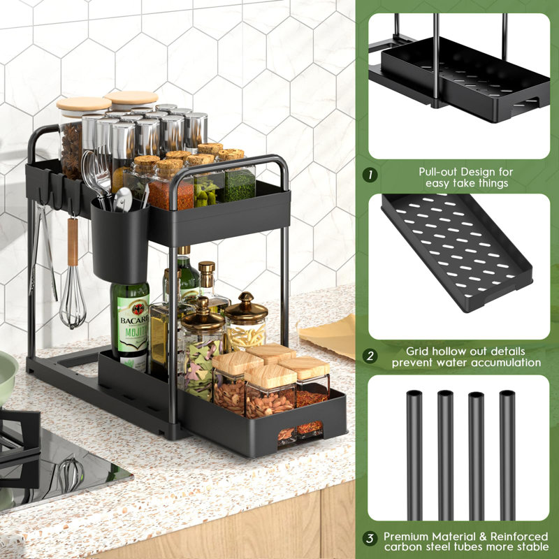 Black Stackable 2-Tier Under Sink Organizer Set