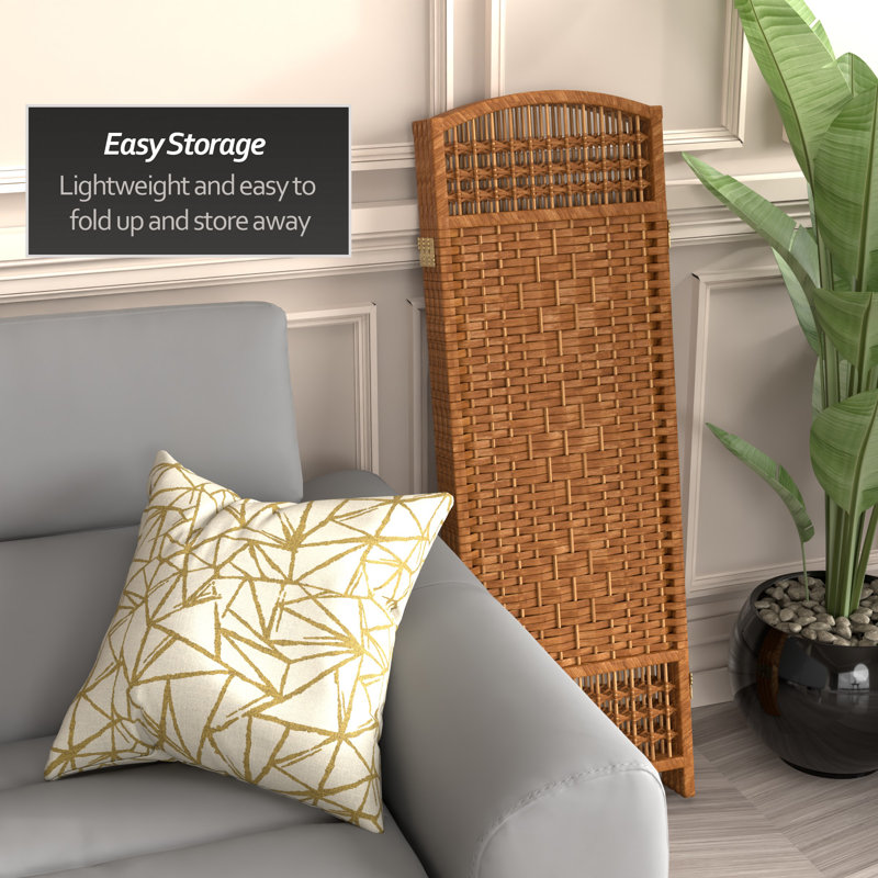 47.25" x 48" Fiber Weave 3 Panel Room Divider, 4 Panel, Dark Beige