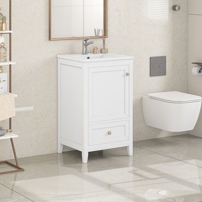 Armoire de rangement pour salle de bain de 20 po avec lavabo, porte à fermeture en douceur, support de rangement et un tiroir