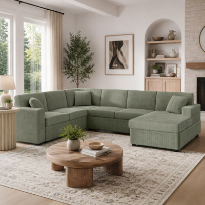 Canapé d'angle surdimensionné en forme de U de 293 cm (115,3 po) avec méridienne et trois coussins décoratifs moelleux pour le salon