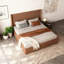Grand lit plateforme avec rangement à gaz et vérin à gaz, structure à lattes en bois, finition brun rustique, aucun sommier requis, sans bruit, texture en bois naturel-1087626312-1088841930