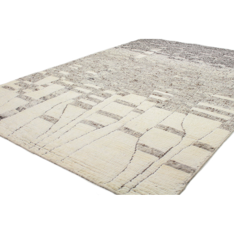 Elmsford Rectangle Abstract Handmade Wool Area Rug in Ivory/Gray, Rectangle 3'6" x 5'6"