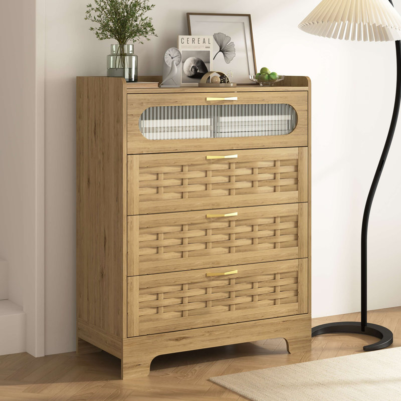 Commode 4 tiroirs en bois pour la chambre à coucher, grande commode double avec tiroirs larges, commode moderne, commode de rangement, commode pour chambre de bébé, salon, couloir, chambre à coucher, chambre d'enfant