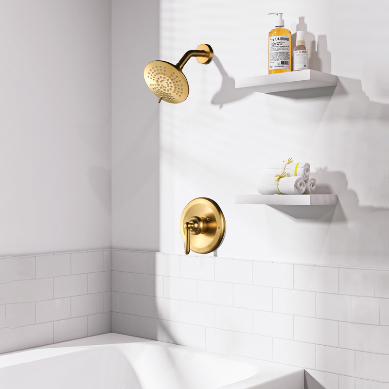 Single Handle 5-Spray Settings Shower Faucet With 6 In. High Pressure Rain Shower Head, Gold