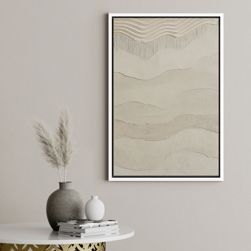 Reproduction d'art sur toile encadrée - œuvre d'art abstraite, décor moderne neutre pour le salon, H 36 po x l 24 po, Blanc