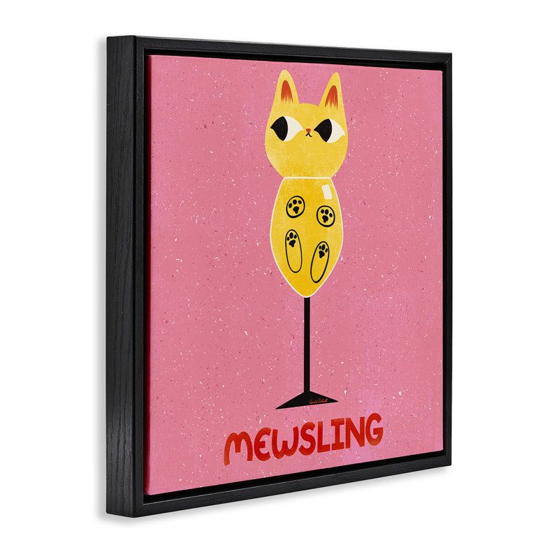 Cadre flottant Mewsling Cat Wine, design par Carrie Cantwell, H 18 po x l 18 po, Cadre flottant noir de jais