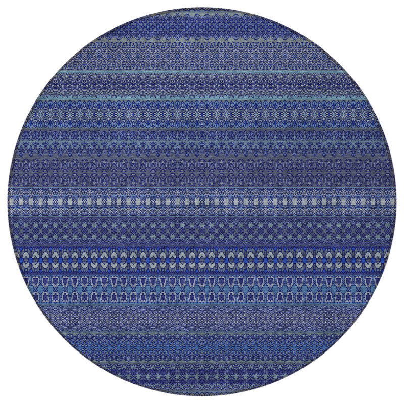 Tapis extérieur rond 8 po rayé lavable antidérapant bleu marine