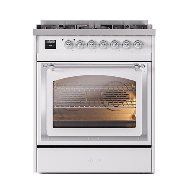 ILVE Nostalgie II Noblesse 30 in Dual Fuel Range, Liquid Propane, White/Chrome