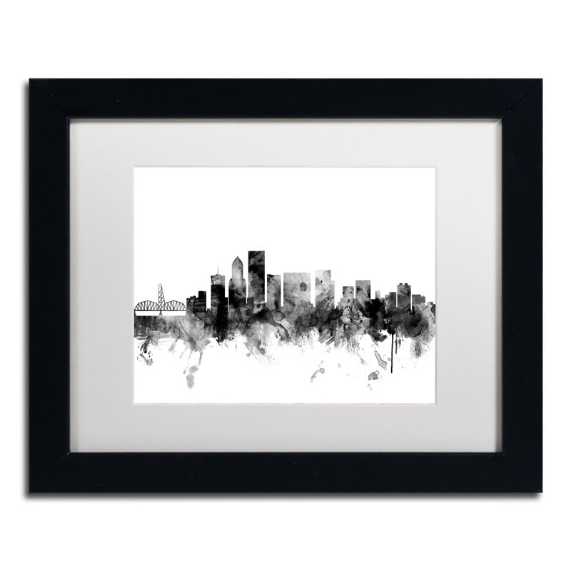 « portland oregon horizon », reproduction d’impression encadrée, H 11 po x l 14 po x P 0,5 po, Noir, Cadre argenté
