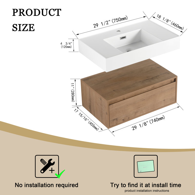 Meuble-lavabo mural simple 30 po avec comptoir en résine