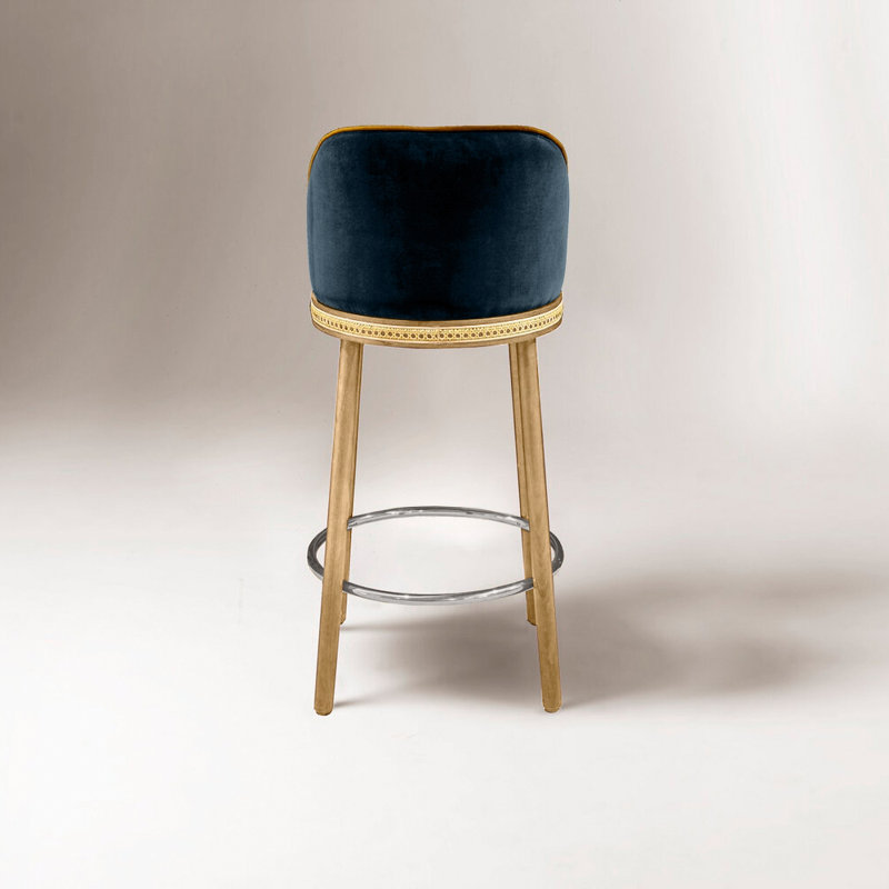 Tabouret de bar et de comptoir Alma, Méditerranée, Nickel satiné, Tabouret de comptoir (siège d'une hauteur de 27 p