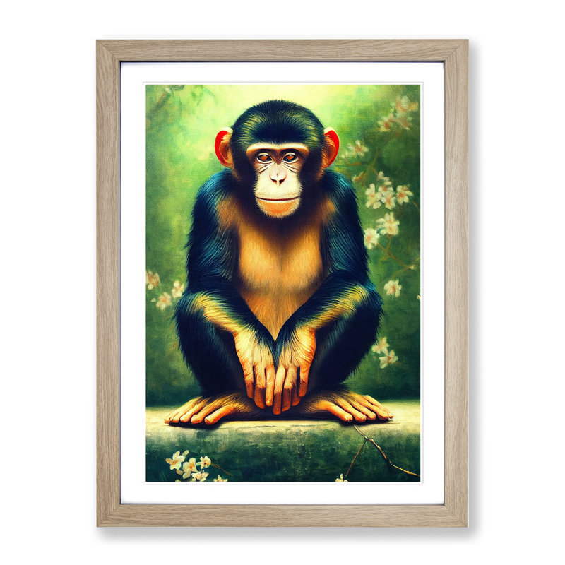 Resting Monkey - Framed Print, 34cm H x 25cm W x 2cm D, Oak