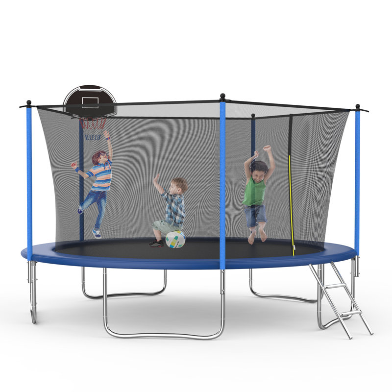 SENCHO GINSYTALIOR 14' Round Backyard Trampoline with Safety Enclosure, Blue