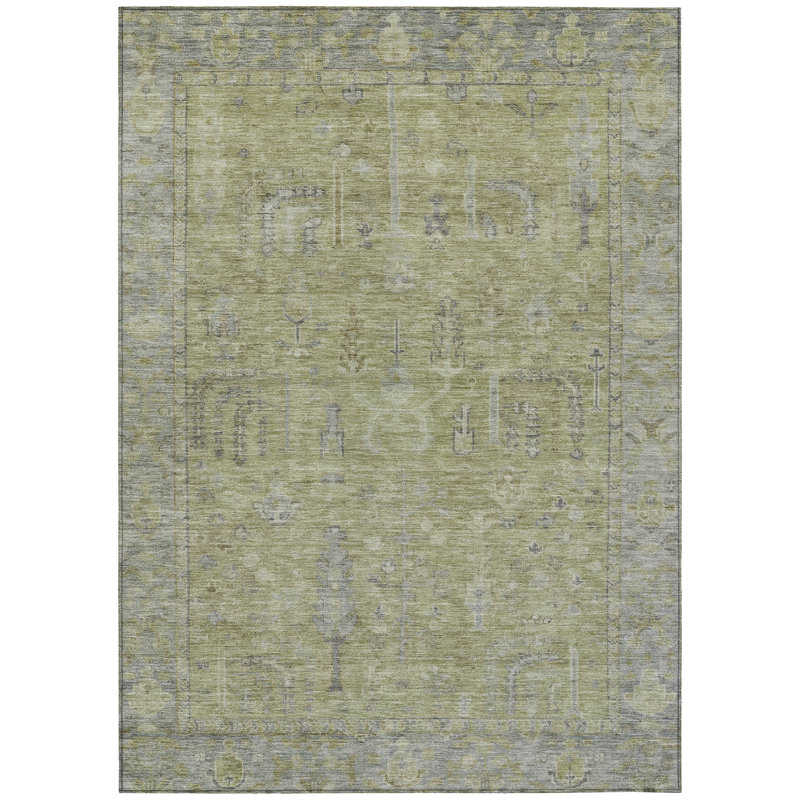 Zia Green Washable Indoor-Outdoor Rug - , 2'6" x 3'10"