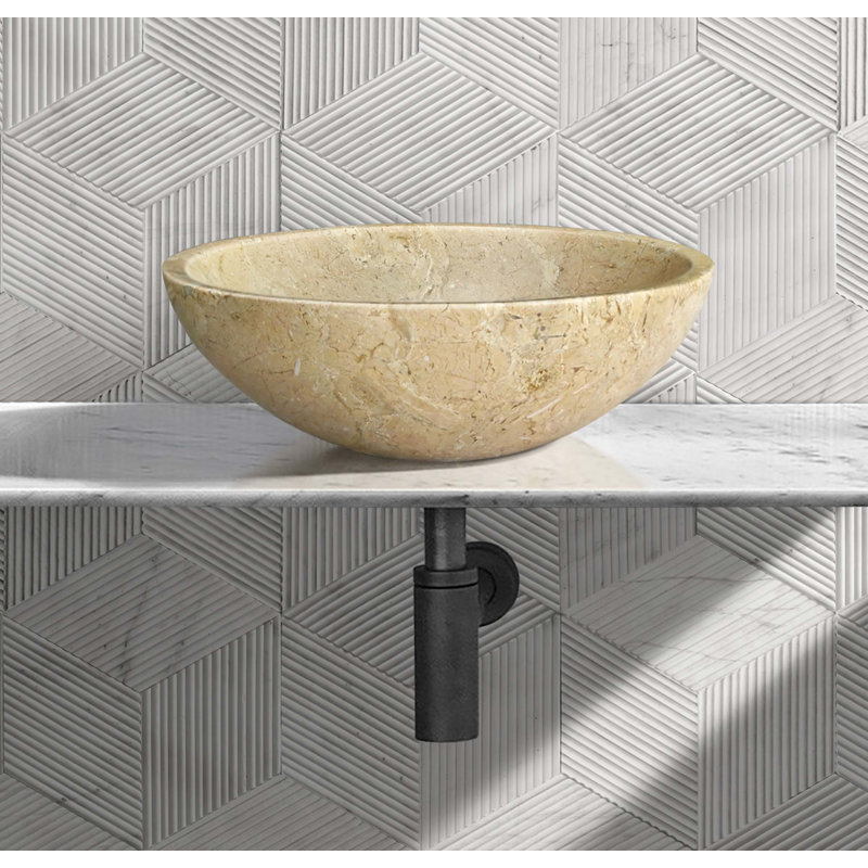 Lavabo pour salle de bain, surface polie, pierre naturelle, marbre véritable, marbre véritable, Or/beige