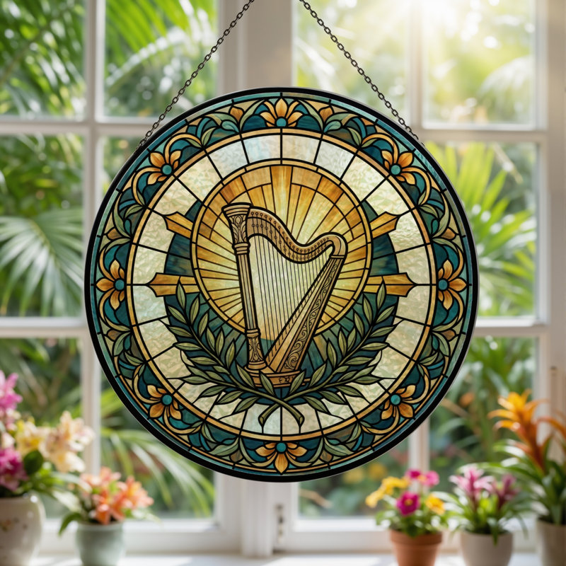 Panneau de vitrail en verre coloré, 7,8 heures, H 7,8 po