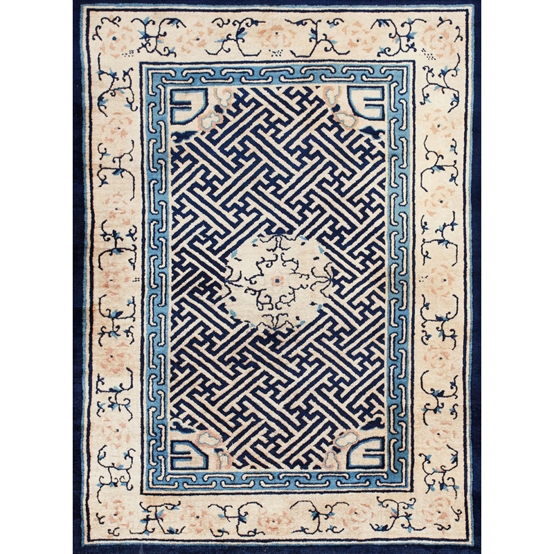 Tapis antique ivoire à médaillon chinois antique des années 1900