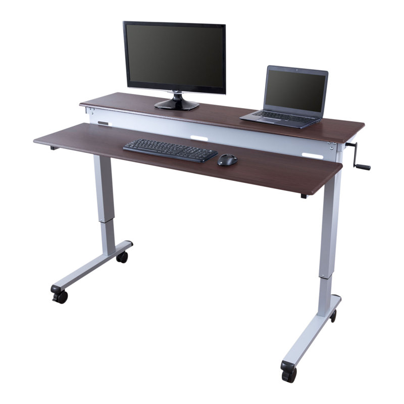 Bureau debout à hauteur ajustable Selinger, H 33,5 po x l 59 po x P 29,5 po, Noyer foncé / gris