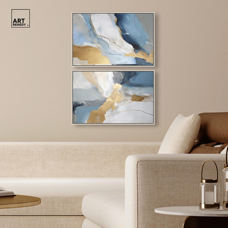 Ensemble de 2 œuvres d'art sur toile Conn Connied Myst, H 10 po x l 15 po, Cadre flottant noir