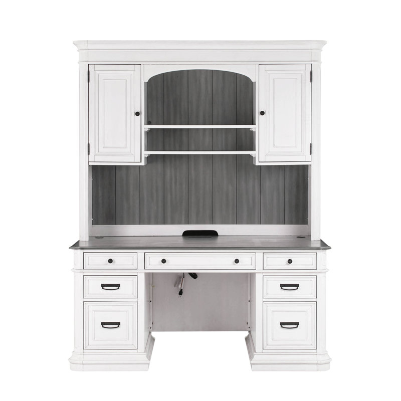 Executive Desk with Power Outlet, White