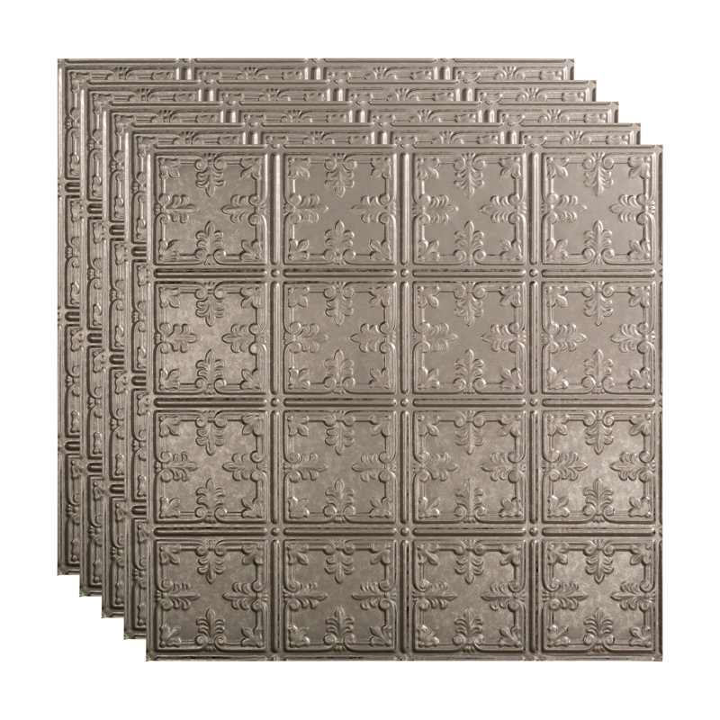 Traditional 24'' L x 24'' W Textured Vinyl Drop-In Ceiling Tile, Galvanized Steel