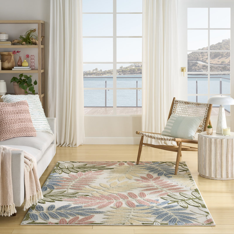 Tapis rose ivoire moderne 3 pi 6 po x 5 pi 6 po Lakesha, Rectangle 3 pi 6 po x 5 pi 6 po