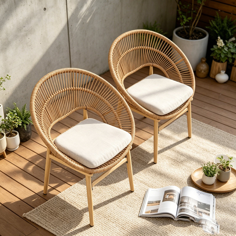 Chaise d'extérieur en osier, Teak