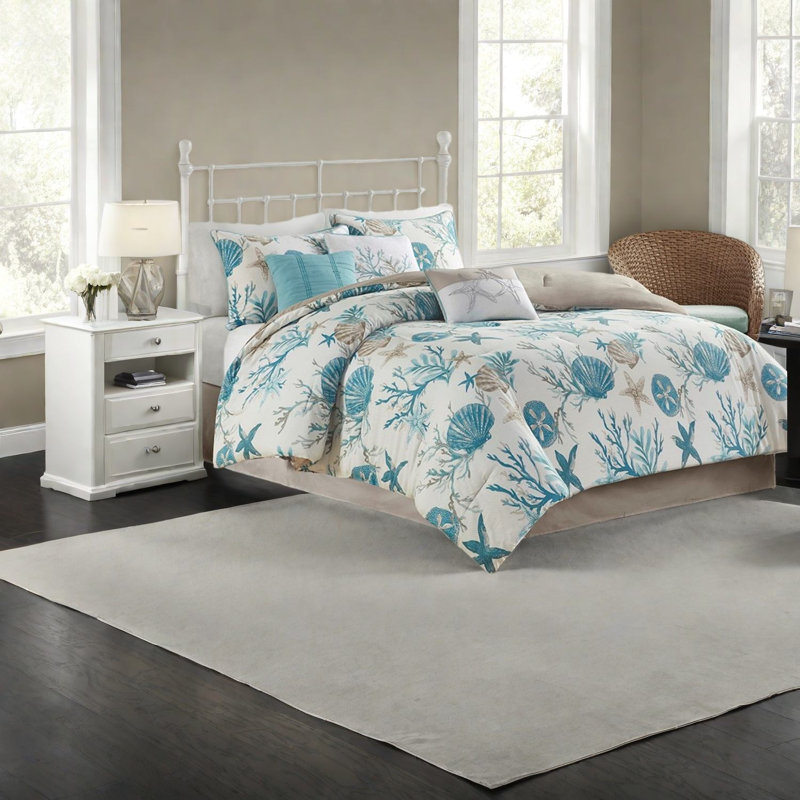 Ensembles de literie pour grand lit luxueux en coton, confort côtier turquoise pour la maison