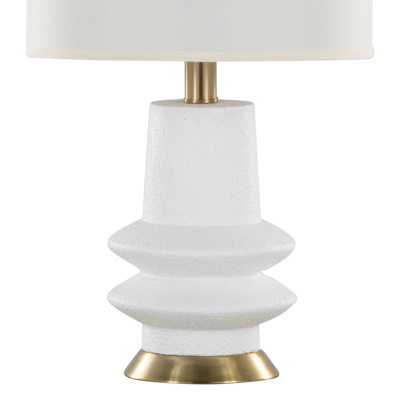 Set of 2 White Polyresin Table Lamps with Brass Accents