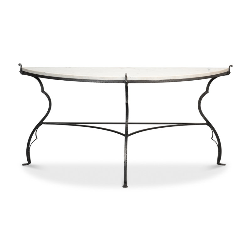 Marylin White Marble and Iron Demilune Console Table