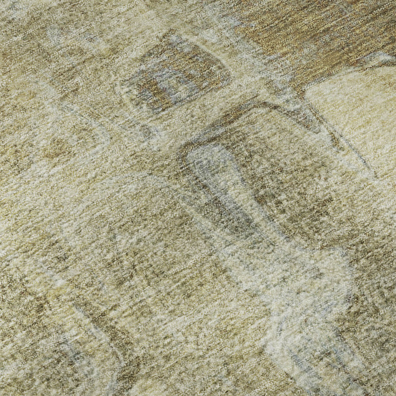 Premium Machine Washable Mayfield AMF2226 Abstract Rug, 8' Round, Khaki