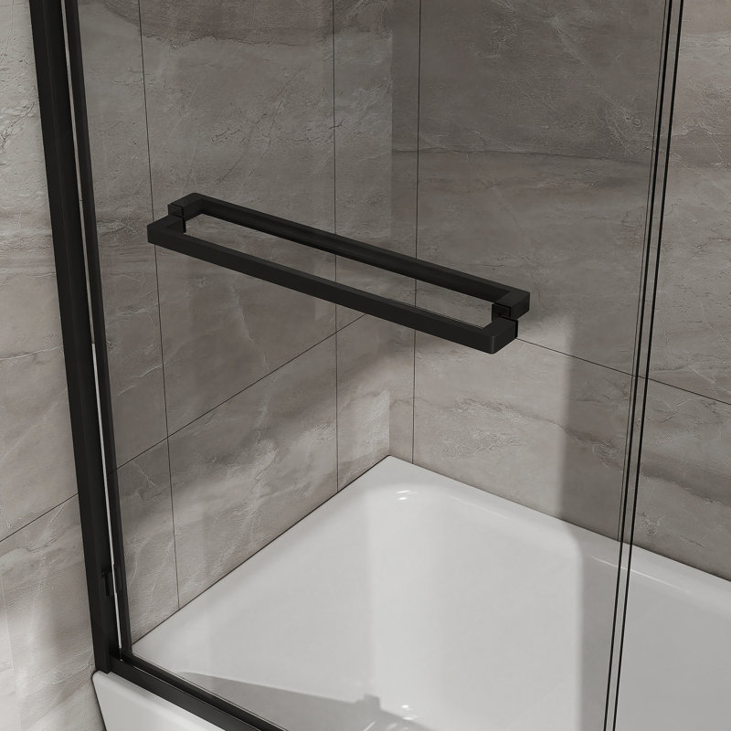 Double Sliding Bathtub Shower Door 60 in. W x 58 in. H Aluminum Framed Shower Enclosure for Tub with SGCC Clear Tempered Glass, Stainless Steel Hardware, Matte Black