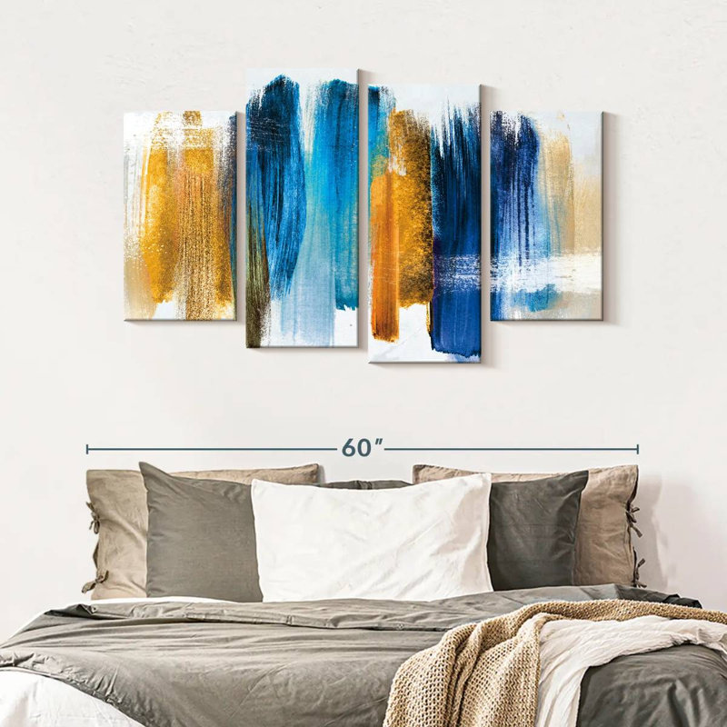 «Blue and Gold Abstract», reproduction sur toile, H 52 po x l 32 po x P 1,25 po