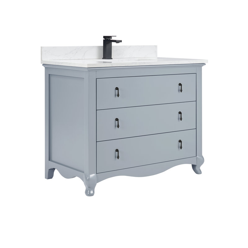 42" Cadet Finish Solid Wood Sink Vanity  With 1' Artificial Stone Top, Cadet