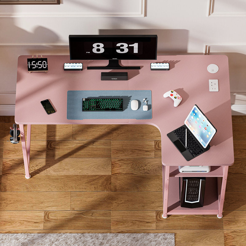 L-Shaped Computer Desk, 75cm. H x 110cm. W x 80cm. D, Pink