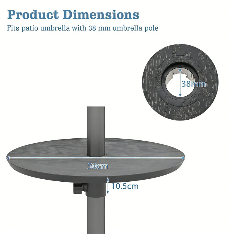Round Outdoor Side Table With Umbrella Hole , 50cm W 50cm D, Black