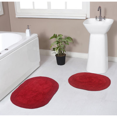Yandel Double Ruffle Oval 100% Cotton Piece Bath Rug Set