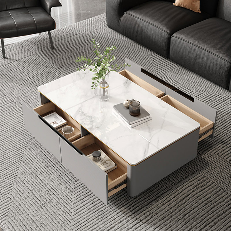 Simple rectangular rock table, 15" H x 55.1" L x 27.6" W, White, Gray