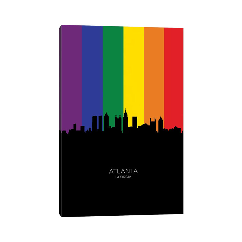 Atlanta Georgia Skyline Rainbow Flag by Michael Tompsett - 1 Piece Wrapped Canvas Wall Art, 20.32 cm H x 30.48 cm W