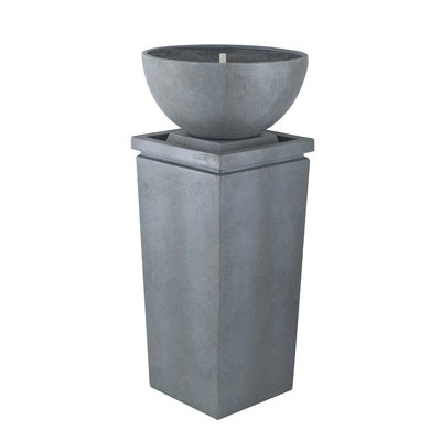 44.5" Polyresin Gray Zen Bowl Water Fountain, Outdoor Bird Feeder /Bath Fountains, Relaxing Water Feature For Garden Lawn Backyard Porch