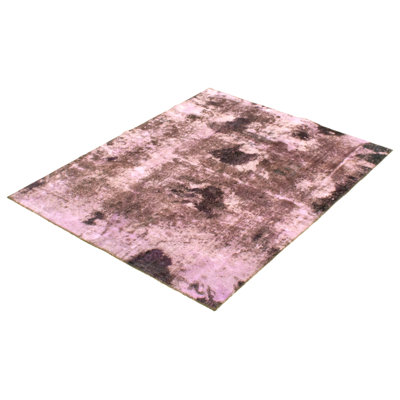 Tapis décoratif en laine mauve clair de conception unique 4 pi 9 po x 6 pi noué à la main
