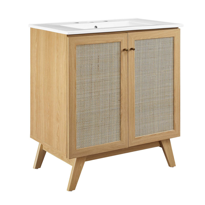 Modway Soma 30'' Free Standing Single Bathroom Vanity with Manufactured Wood Top, White, Oak