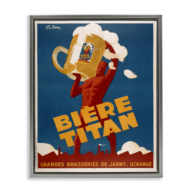 Publicité antique sur toile encadrée flottante, design par Marcus Jules, Cadre flottant gris lustré, H 21 po x l 17 po